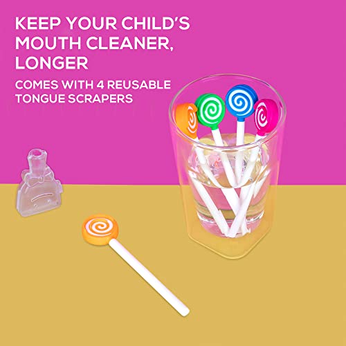 מגרד לשון של ילדים או סט מנקה-מגרדים שיניים מפלסטיק ללא BPA עוזר לרענן נשימה רעה, להסיר גזע-צבעוני עם ידיות קלות לתפיסה וכיסויי מברשת