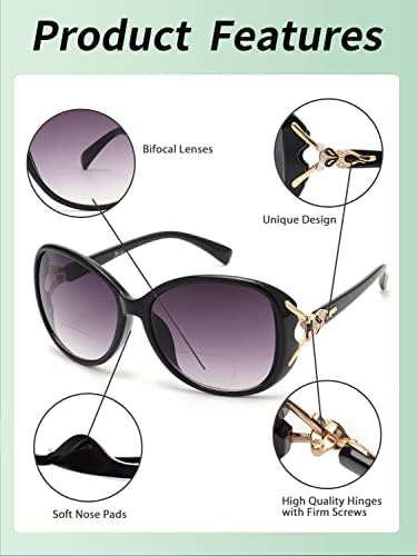 JM משקפי משקפי שמש ביפוקלים קלאסיים משקפי משקפי שמש לנשים הגנה על UV חיצוני שחור וצב +2.0