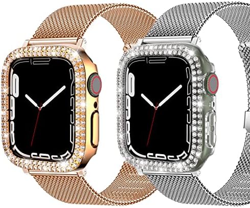 מחשב קשה של Hooglny Bling Rhinestone Case תואם לסדרת Apple Watch 7/8 45 ממ, מסגרת פגוש כיסוי מגן קריסטל קריסטל מבריק לסדרת IWatch 7/8