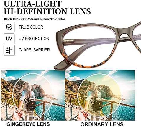 משקפי קריאת עיניים לחתול לנשים, Gingereye 2-Pack Ladies Ladies Light Light +1.0, אנטי סנוור משקפיים עם ציר אביב