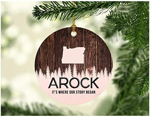 קישוט עץ חג המולד 2022 עם שם העיר ארוק אורגון ארוק או שם התחיל הסיפור שלנו - קישוט חג מולד שמח משפחה כפרי חג חג המולד קישוט 3