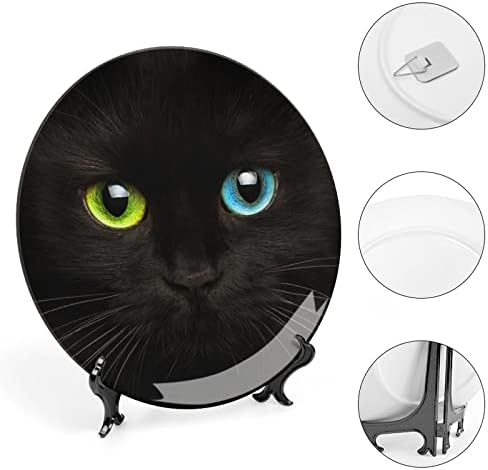 צבעי חתול שחורים עיניים צלחות דקורטיביות צלחות קרמיקה קיר עיצוב תלייה עם עמדת תצוגה לקישוט משרד ביתי