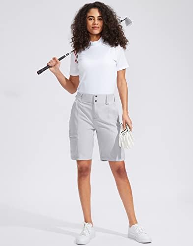 מכנסי טיול גולף של סנטיני נשים 9 '' מותניים גבוהים מהירה ברמודה יבש מהירה מכנסיים קצרים ארוכים לנשים עם כיסי רוכסן