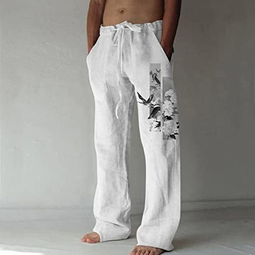 מכנסיים כושר רגוע Mens Mens אופנה אינדיבידואלית סתמית כותנה וכיס מודפס תחרה למעלה מכנסיים בגודל גדול פשוט