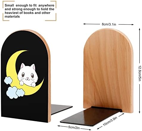 חמוד חתול על ירח תומכי ספרים דקורטיבי הדפסת עץ ספר מסתיים לגנוז חבילה של 1 זוגות