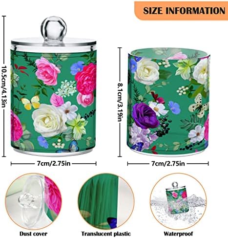 Alaza 2 Pack QTIP מחזיק מחזיק מתקן פרחי אביב פרפר 1 מיכלי מארגן אמבטיה לכדורי כותנה/ספוגיות/רפידות/חוט דנט