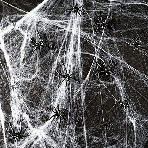 קורי קורי עכביש מקורה וחיצונית מפחידה עם 10 עכבישים מזויפים לקישוטי ליל כל הקדושים לבן