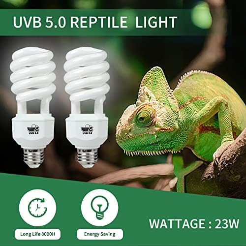Lucky Herp 2 Pack UVA UVB אור זוחלים, נורת UVB 23W 5.0 עבור זוחלים טרופיים ותת -טרופיים, מנורת חממה פלורסנטית קומפקטית, נורת UVB לזוחלים