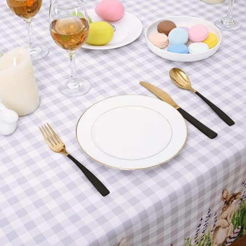 מפת שולחן יום חג הפסחא מלבן 60 על 84 אינץ ' ארנב פסחא מפת שולחן עמיד למים אביב דקורטיבי בד שולחן חמוד ארנב דפוס שולחן מכסה לחדר אוכל ומסיבה