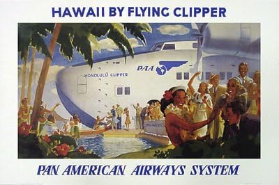 פרסום וינטג 'מטוס תעופה מסע פוסטר רבייה הוואי פאן אמריקן איירווייס איירווייס דפוס קישוט לאמנות קיר