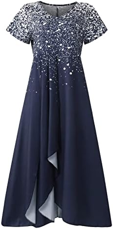 קיץ קצר שרוול קוקטייל שמלת שמלה לנשים פרחוני מודפס צווארון גבוה מותניים קו זורם לפרוע שמלה