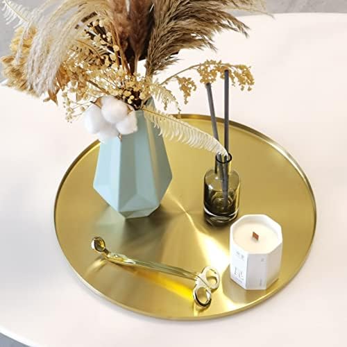 פלטת הגשת זהב עגולה של פרילוב, מגש דקורטיבי מתכת לתכשיטי בושם צלחת צלחת נרות קפה קפה, מארגן שולחן אמבטיה דלפק
