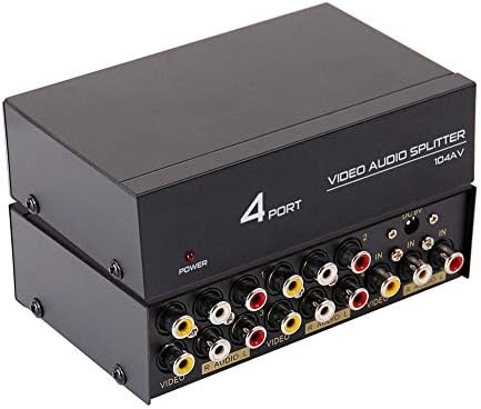 DTECH מופעל 4 WAY 3 RCA Splitter Box 1 ב -4 Out Out Composite Video Doluticator Depactator עם מתאם כוח