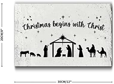 חג המולד של פלאק עץ מתחיל עם שלט דלת עץ המשיח שלט מרפסת נוצרי סצנת סצינות מתנות שלטי עץ כפרי סלון חנות חנות 8x12in