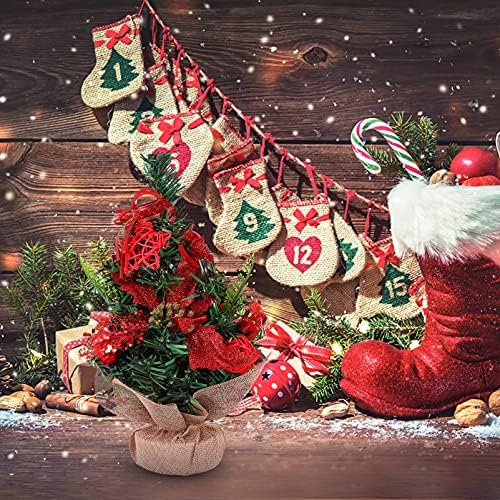 קישוטים לחג המולד של יארדווה עץ חג המולד מיני 11. 8 עץ חג מולד קטן עם בסיס תיק בד לשולחן שולחן סדרות קלאסיות קישוט לחג- עץ חג מולד אדום