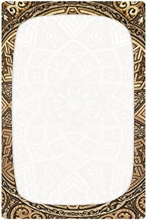 Alaza Golden Mandala Ethnic Arabic Seears סדין מצויד בסדין בסינט לבנים פעוטות תינוקות, גודל סטנדרטי 52 x 28 אינץ '