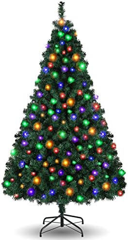 עץ חג המולד המלאכותי של Ainuoo 6ft עם 300 אורות, 918 טיפים לענף, לבן חם ורב צבעים, מעמד מתכת מתקפל, הרכבה קלה לבית, משרד, עיצוב מסיבות
