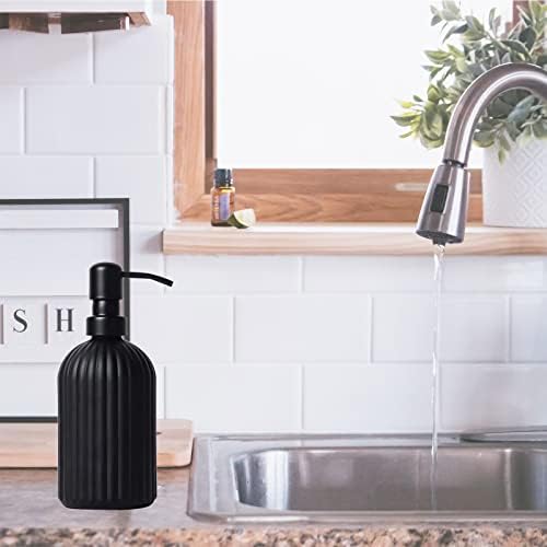 מתקן סבון שחור של Essguo, מתקן סבון כוסות כוס 14oz עם משפך ומשאבה אל חלד, מתקן סבון נוזלי מודרני למילוי למטבח, חדר אמבטיה, עיצוב בית,
