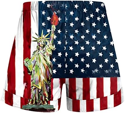 יום העצמאות טרנד ספורט יוגה מכנסיים קצרים רופפים עם משיכה מתכווננת אמצע מותניים ארהב דגל דגל מכנסי חוף