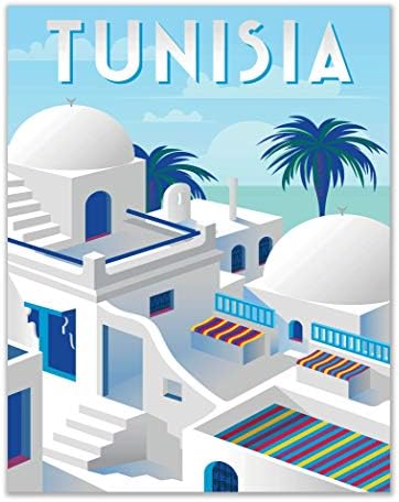עיצובים יומיומיים של אפריקה נסיעות הדפסי פוסטר - רטרו - עיצוב אמנות קיר וינטג 'בינלאומי - סט של 5 מצרים נמיביה תוניסיה טנזניה