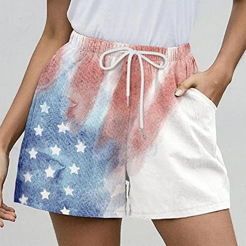 מותניים מאמן מכנסיים קצרים לנשים עצמאות יום נשים אמריקאי דגל דפוסים מקרית נשים של מכנסיים קצרים בתוספת גודל