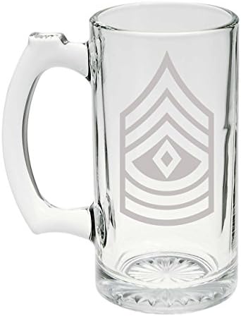 צבא ארהב בנט וו -ארהב - סמל ראשון E -8 דרגת דרגה חרוטת שטיין זכוכית 25oz, ספל
