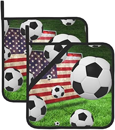 כדורגל ארהב דגל אמריקאי עמיד בחום עמיד בפני מחזיק סיר ללא החלקה, תנור מקצועי כפפות כרית חמה לבישול, אפייה וצליה