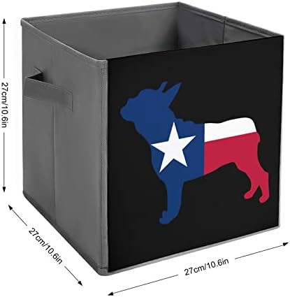 בולדוג צרפתי טקסס דגל פחי אחסון מתקפלים דפוס קופסאות סלי קוביית בד עם ידיות לצעצועי בגדים, 11x11x11
