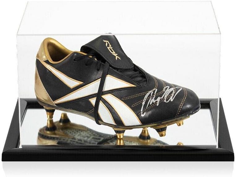 ראיין גיגס חתום על מגף כדורגל - ריבוק, שחור/זהב - בתיק תצוגה אקרילי - סוליות כדורגל עם חתימה