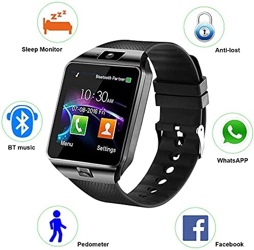 Padgene DZ09 Bluetooth Smartwatch, מסך מגע חכם טלפון חכם צפה בגשש כושר ספורט עם SIM SD Card Slot Camerate מד צעדים תואם ל- iOS Android