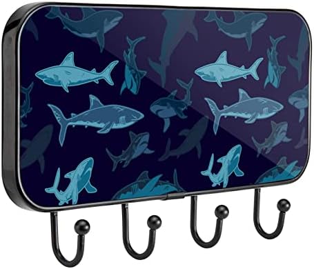 מחזיק מגבות קיר רכוב מגבת מתלה אמבטיה תפאורה חלוקת חלוקת חלוק בגדים כרישים ים אוקיינוס ​​מארגן אחסון קולב אוקיינוס