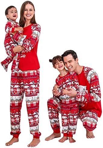 פיג'מות לחג המולד למשפחה 2022 דוב קוטב תיהנו מחג המולד עם צמרות הדפסות משפחתיות ומכנסי מכנסיים משובצים PJ