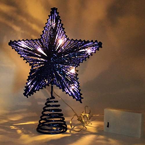 Cvhomedeco. כוכב עליון עץ תלת מימדי כחול נוצץ עם אורות LED לבנים חמים וטיימר לקישוטים לחג המולד ועיצוב עונתי של חג, 8 x 10 אינץ '