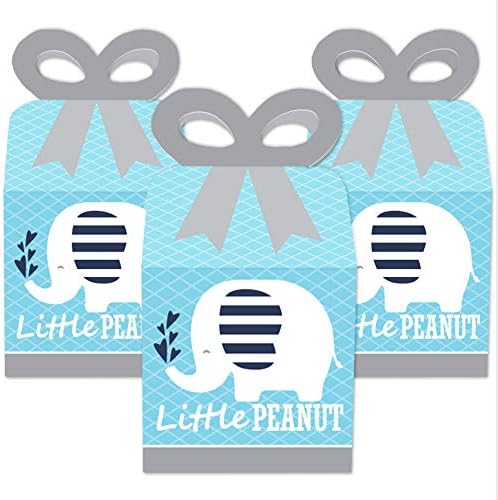 נקודה גדולה של אושר פיל כחול - קופסאות מתנה מעדיפות מרובעות - מקלחת לתינוק או קופסאות קשת מסיבת יום הולדת - סט של 12