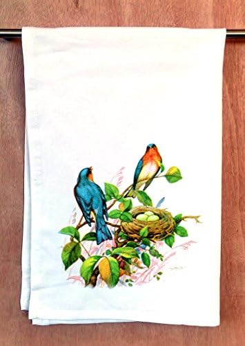 מגבת תה פלונצגיפט ציפורים כחולות וינטג 'הדפס כותנה מגבת מטבח מגבת 22 x30
