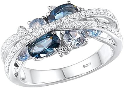 טבעת חותם נשים נשים טבעת רטרו קריאייטיב חדש X בצורת ים חלול טבעת זירקון כחול לחבילות טבעת מתנה