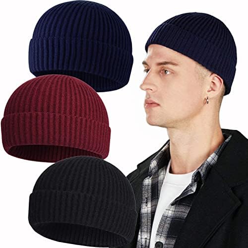 פילאטים 3 יחידות קצר דייג כפת כובע לגברים נשים, צמר לסרוג שרוול חורף כובעים חמים