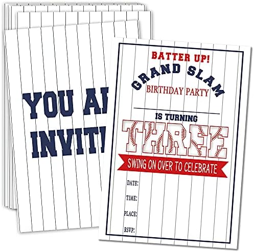ukebobo 3 הזמנות למסיבת יום הולדת 3 עם מעטפות-הזמנות למסיבת בייסבול, קישוטים למסיבות בייסבול-20 קלפים עם מעטפות （BQ-03）