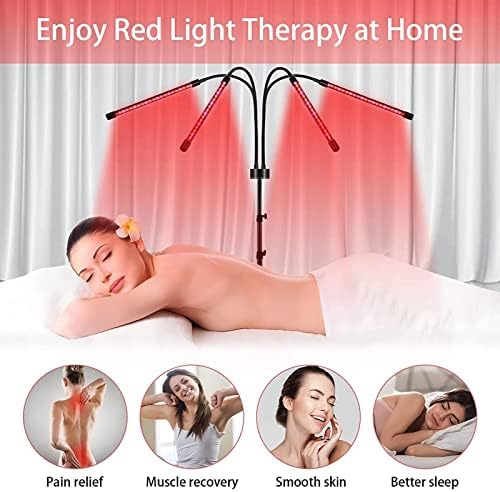 מכשיר לטיפול באור אדום גווני, טיפול באור אינפרא אדום עם מעמד, 660 ננומטר 850 ננומטר אור אדום עמוק 4 ראשים אור LED אינפרא אדום, להקלה על