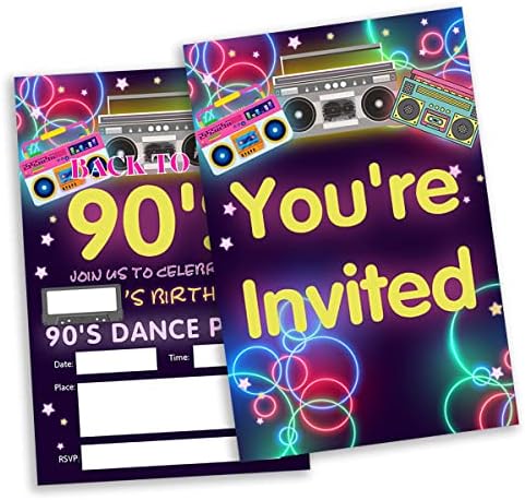 20 חבילה של שנות ה -90 של יום הולדת הזמנות למסיבת יום הולדת עם מעטפות רטרו חזרה למילוי שנות ה -90 מזמינה כרטיס משנות התשעים הזמנות לריקוד