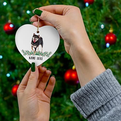 שיבה מצחיק inu שחור שיזוף שם מותאם אישית מתנה למתנות לאמא כלב 2023 קישוטי עץ חג המולד קרמיקה לב לב