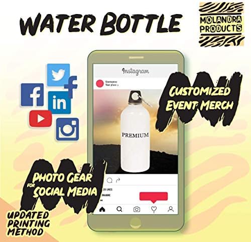 מוצרי Molandra GAIME - 20oz hashtag בקבוק מים לבנים נירוסטה עם קרבינר, לבן