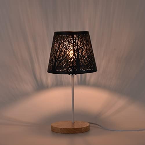 LURROSE מנורת מתכת גווני מתכת עצי מתכת מלפסת חבית מודרנית כיסוי עץ עץ צליל צליל למנורת שולחן אור רצפה אור, שחור
