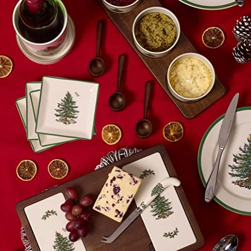 SPODE - אוסף עץ חג המולד - לוח גבינות עם סכין גבינה - נמדד ב 13 L x 9 W x 1.9 H - שטיפת ידיים בלבד
