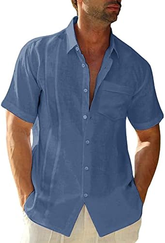 חולצת פשתן של גברים בוחנים שרוול קצר שרוול קצר גוויאברה כפתור למטה חוף מחנה קובני חוף חוף