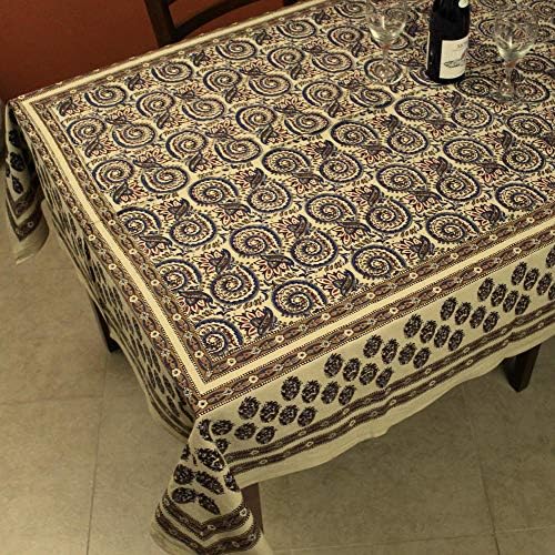 אמנויות הודו כותנה כותנה בלוק יד הדפסת שולחן פרחוני מלבני, מפות שולחן לשולחנות מרובעים, עגול שולחן