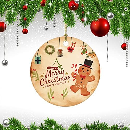 Merryxmas קישוטי עץ חג המולד 2022 Snowmans פתיתי שלג חג המולד עץ משאית מתנה משובצים לחג המולד קישוטי חג המולד כפול צדדי חרסינה עגול חרסינה