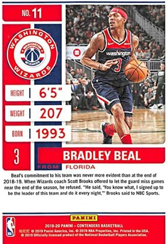 2019-20 מתמודדים של פאניני כרטיס עונה מס '11 כרטיס מסחר בכדורסל Bradley Beal Washington Wizards NBA