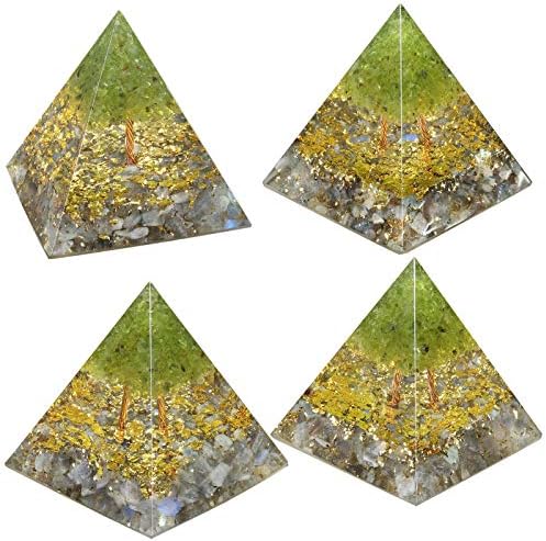 יטמינג ריפוי קריסטל אורגון פירמידה עם עץ כספי פרידוט, אבני לברדוריט אבנים מפוצלות מחולל אנרגיה פירמידה לקישוט איזון רייקי