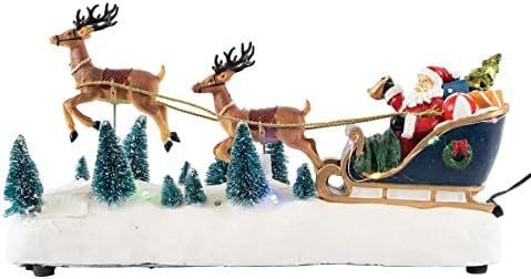 אביזרי כפר חג המולד מונפשים של FG מרובעים - סנטה במזחלת עם איילים